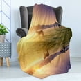 thumbnail image 4 of Nature Soft Flannel Fleece Throw Blanket, Horse Valley in South a Lake Reflection and Sun Rising Above Mountains Print, Cozy Plush for Indoor and Outdoor Use, 70" x 90", Multicolor, by Ambesonne, 4 of 5