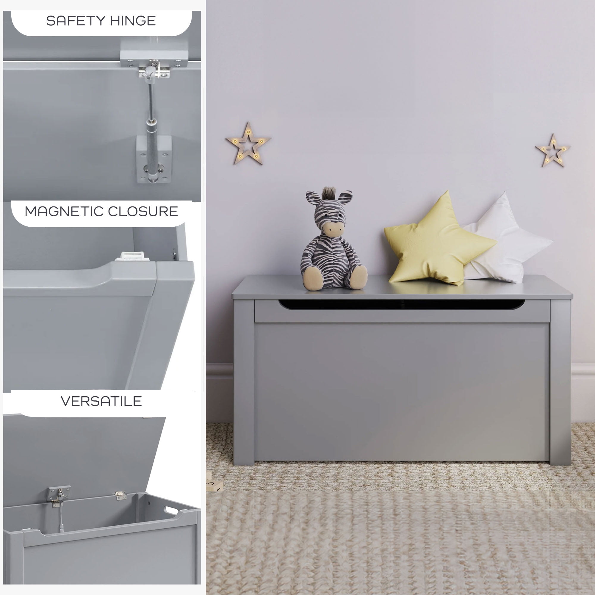Sturdis Wooden Toy Box Spacious Storage for Home Organization, Gray