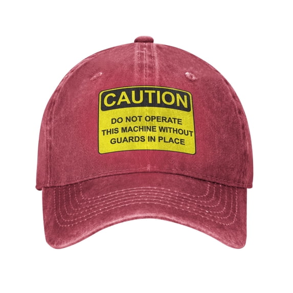 DouZhe Adjustable Washed Cotton Baseball Cap - Danger Warning Prints Vintage Dad Hat Unisex Sports Caps (Red)