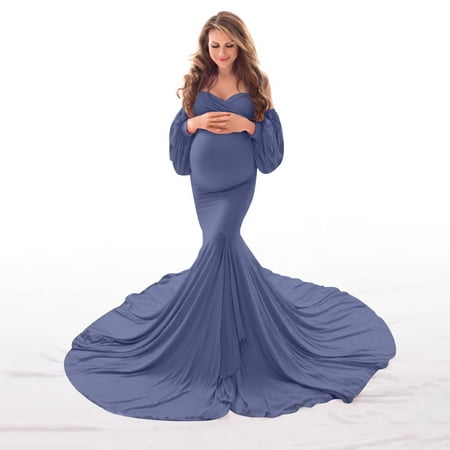 

asdoklhq Maternity Dresses for Women Clearance Women Pregnants Sexy Photography Props Off Shoulder Long Maternity Dress