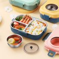 thumbnail image 4 of Bento Box with Soup Bowl, Camera Lunch Box for Kids, 3-Compartment Portion Control Stainless Steel Lunch Container for Adults, Leakproof Bento Lunch Box with Bag and Utensils (Blue & Pink), 4 of 7