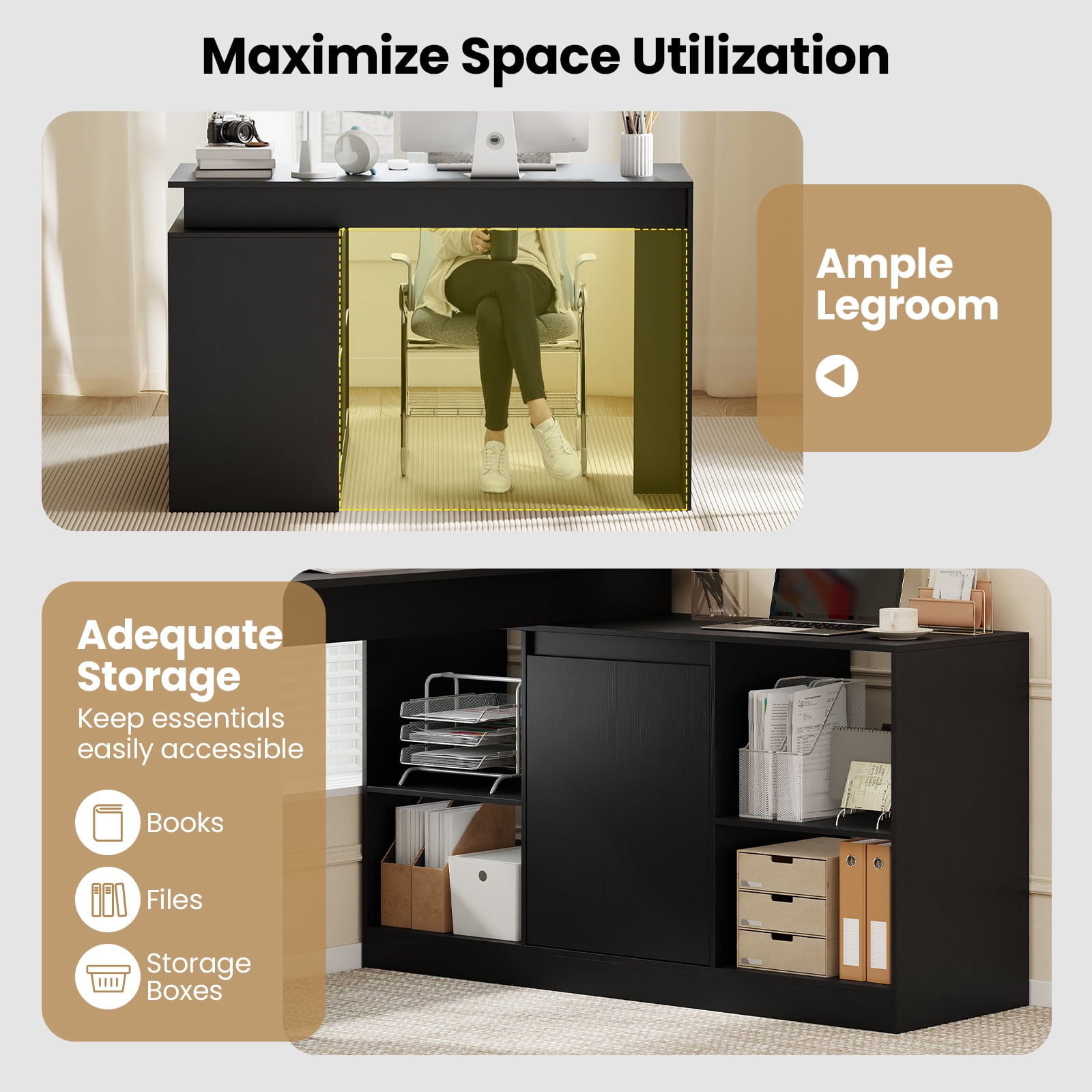 Gymax 48'' Reversible L-shaped Computer Desk w/2 Doors 4 Open Storage Cubes for Office Black