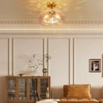 thumbnail image 6 of FTL Gold Semi Flush Mount Ceiling Light Fixture 3 Lights, Hammered Stained Glass Lampshade Chandelier, 14" Large Modern Close to Ceiling Light for Foyer Hallway Entryway Kitchen Bedroom, 6 of 9