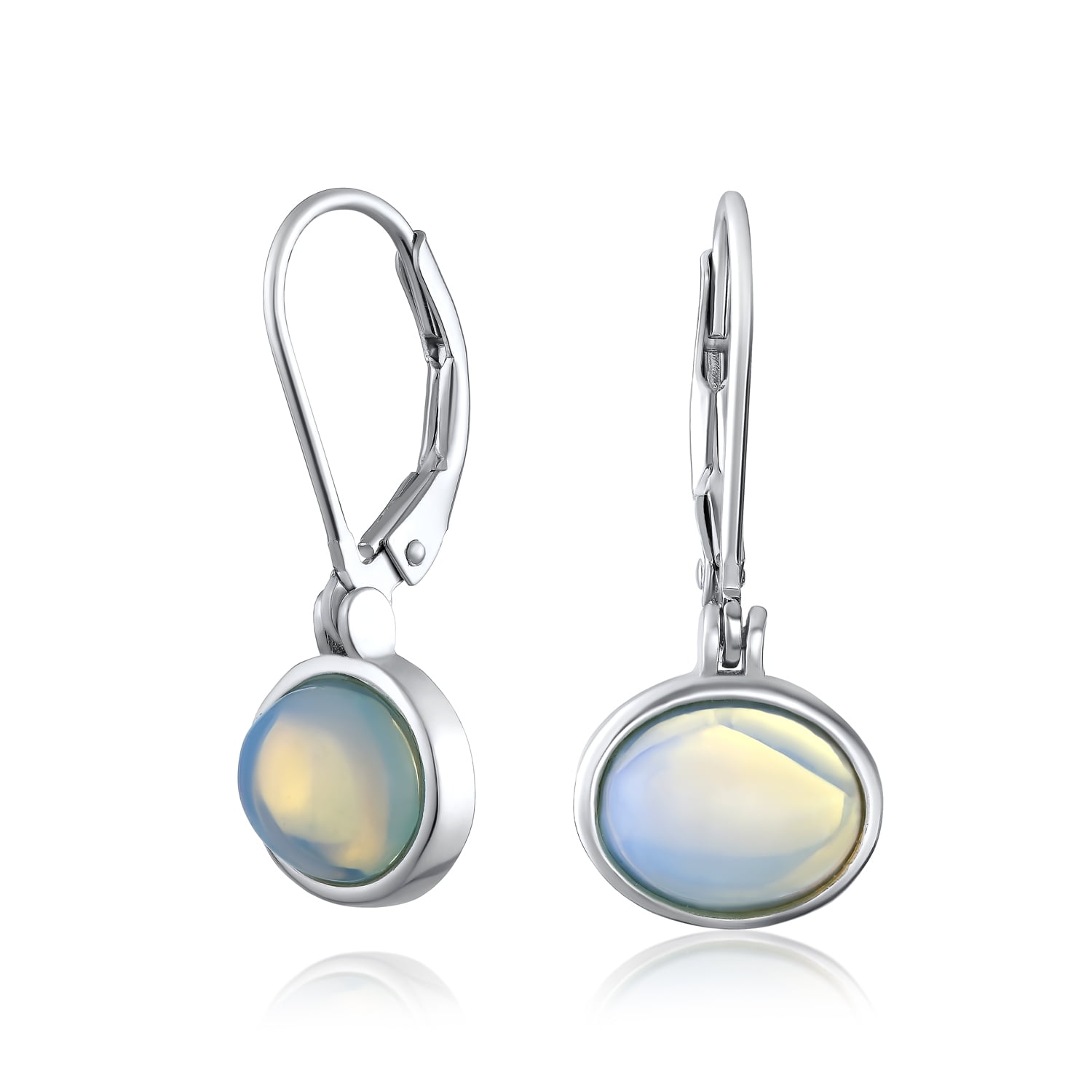 Sterling Silver Handmade Rectangle Moonstone Earrings White Rainbow Oblong Drops