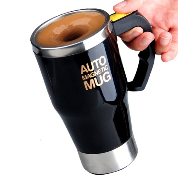 2X Self Stirring Mug Electric Coffee Tea Mug Stainless Steel Double Wall Travel Coffee Mug for Party Black