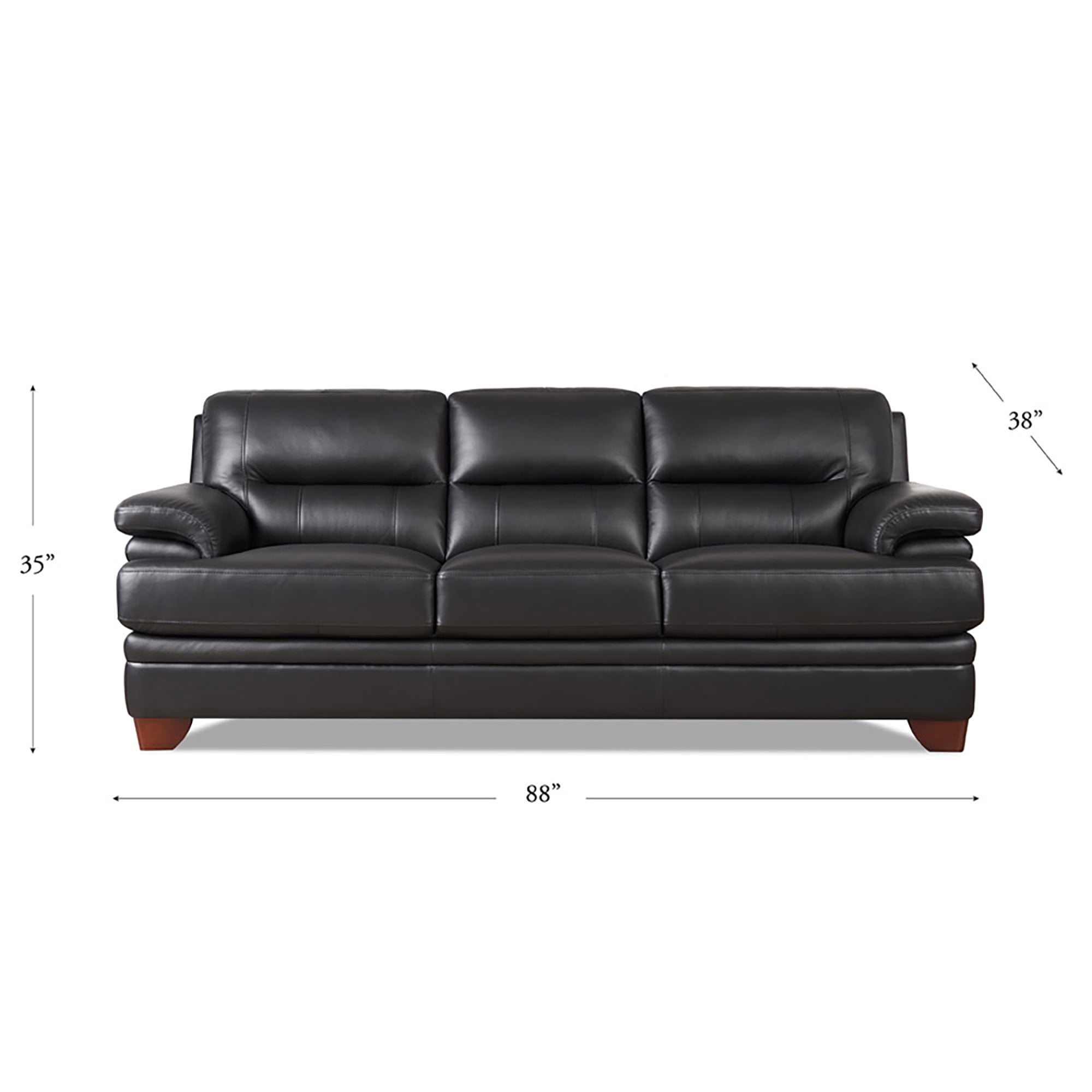 Hydeline Luxor Top Grain Leather Sofa 3-Seater Black with Tapered Legs Memory Foam and Springs Seating