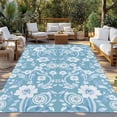 thumbnail image 2 of Blue Floral Outdoor Rug 5x8 Ft - Reversible Patio Rug Outdoor Camping Rugs, Vintage Pastoral Botanical Leaves Washable Indoor Outdoor Area Rugs, Non-Slip Outdoor Carpet Runner for Deck/Porch, 2 of 8