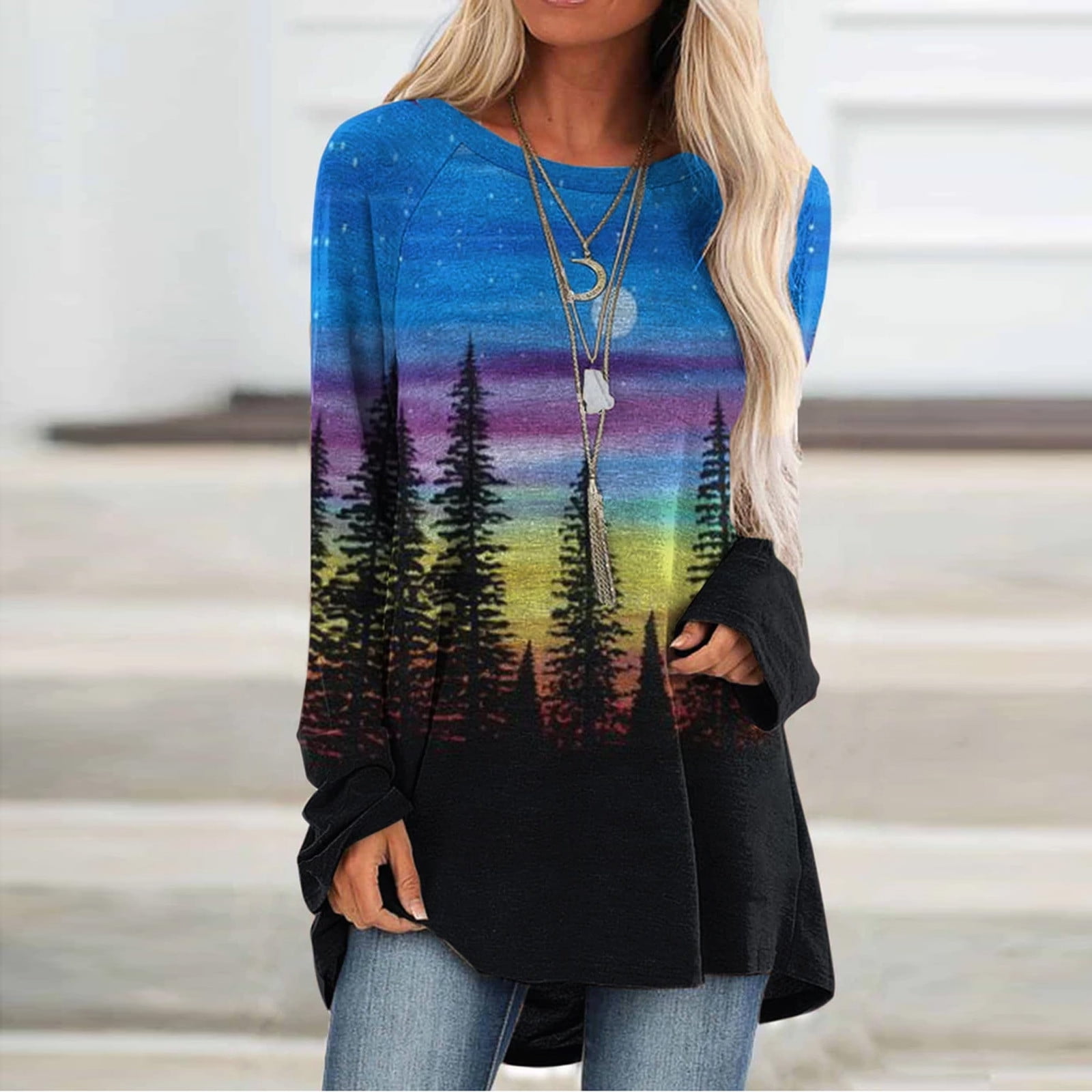 mountain printed crew neck casual sweatshirt