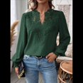 thumbnail image 4 of Blusas de con Lunares, Estilo Bohemio, de Larga y Cuello en V para Mujer, con Encaje de Ganchillo, Estilo Informal y Moderno Verde Oscuro L, 4 of 9