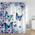 thumbnail image 2 of Blue Butterfly Shower Curtains Romantic Purple Floral Watercolour Art Bath Curtain Set Fabric Bathroom Bathtub r with, 2 of 7