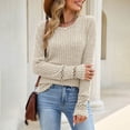 thumbnail image 2 of Fengqque Women Ribbed Knit Long Sleeve Top Crew Neck Slim Fit Stretch Casual Solid Color Waist Cinched Blouse Beige S, 2 of 8