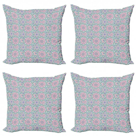 Ambesonne Ethnic Throw Pillow Cover 4 Pack, Far Eastern Mandala Print, 24", Multicolor