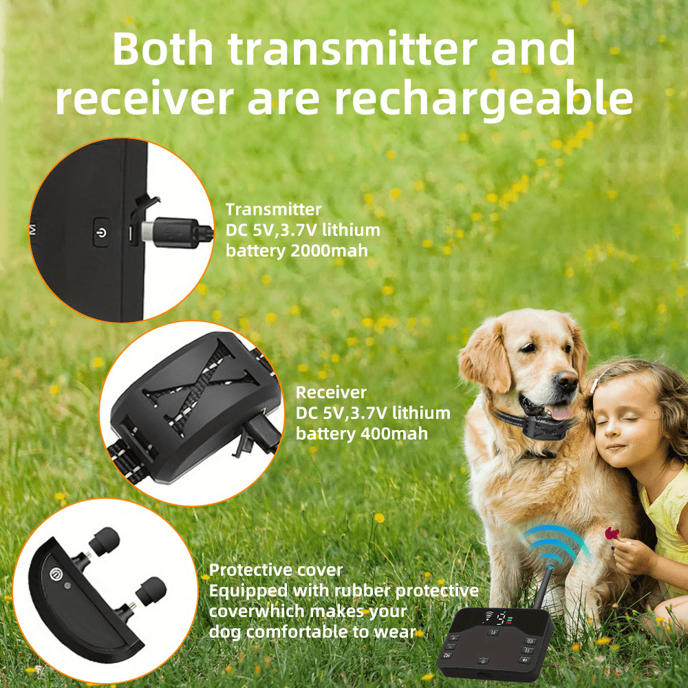 Wireless Dog Fence, Wireless Boundary Containment System, 2-in-1 Electric Dog Fence & Remote Shocks Training Collar, Adjustable Signal Range, IP66 Waterproof Rechargeable Collar, for 1 2 3 Dogs