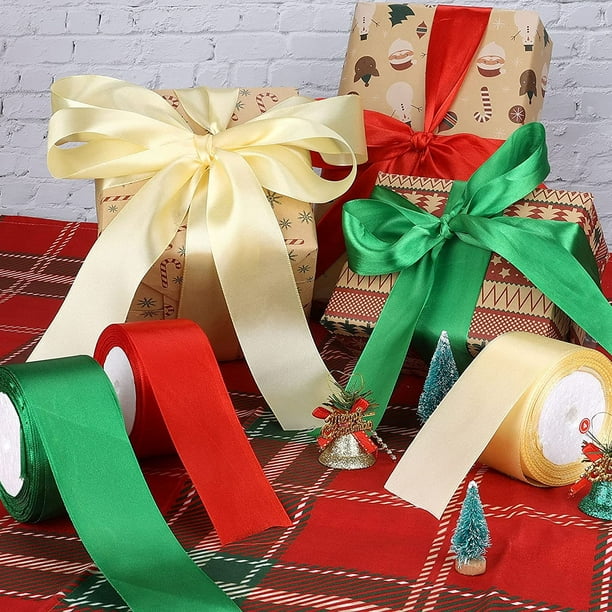 3 rouleaux de rubans de satin de Noël rouge vert or emballage de Noël rubans  larges rubans de fête pour cadeaux de fête de Noël paquet décoration  ornements de fête fournitures bricolage
