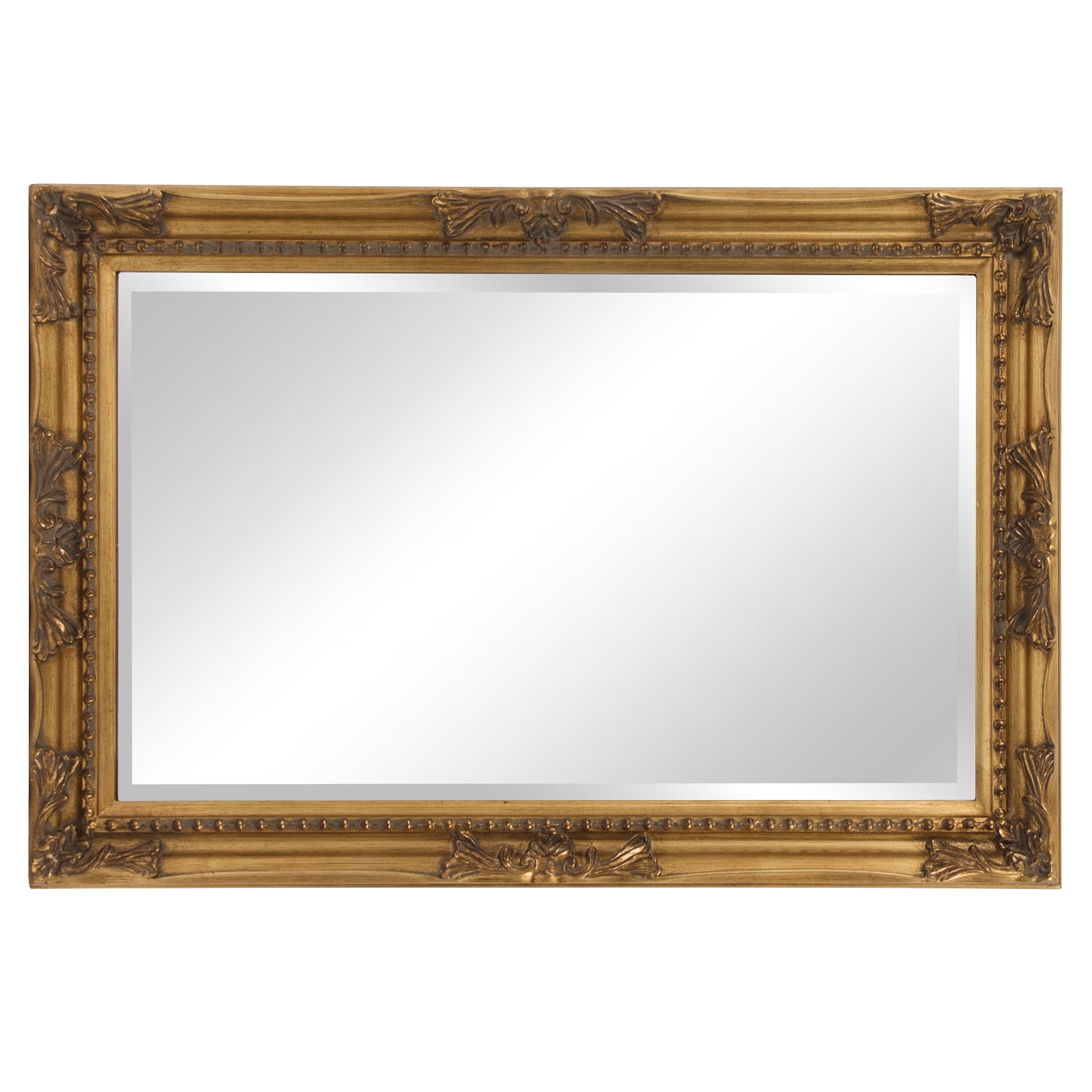 Tyler Dillon Gold Rectangular Beaded Texture Wood Framed Wall Mirror - 36"H x 24"W
