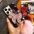 thumbnail image 4 of Compatible with iPhone 14 Pro Max Case Bling Glitter 3D Diamond Rhinestone Butterfly Girly Case Cute for Women Girls Sparkle Shiny Luxury Crystal with Plush Fuzzy Furry Ball Phone Case Pink, 4 of 8