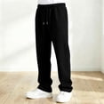 thumbnail image 4 of Krdevn Boys Solid Drawstring Open Hem Sweatpants Fall Winter Loose Straight Jogger Pants with Patch Pockets 5-6 Years,Black, 4 of 8