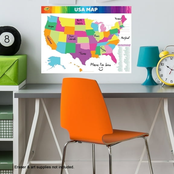 Wall Safe Map Crayola Dry Erase Peel and Stick USA Wall Map, Removable, 17.5" x 23.5"
