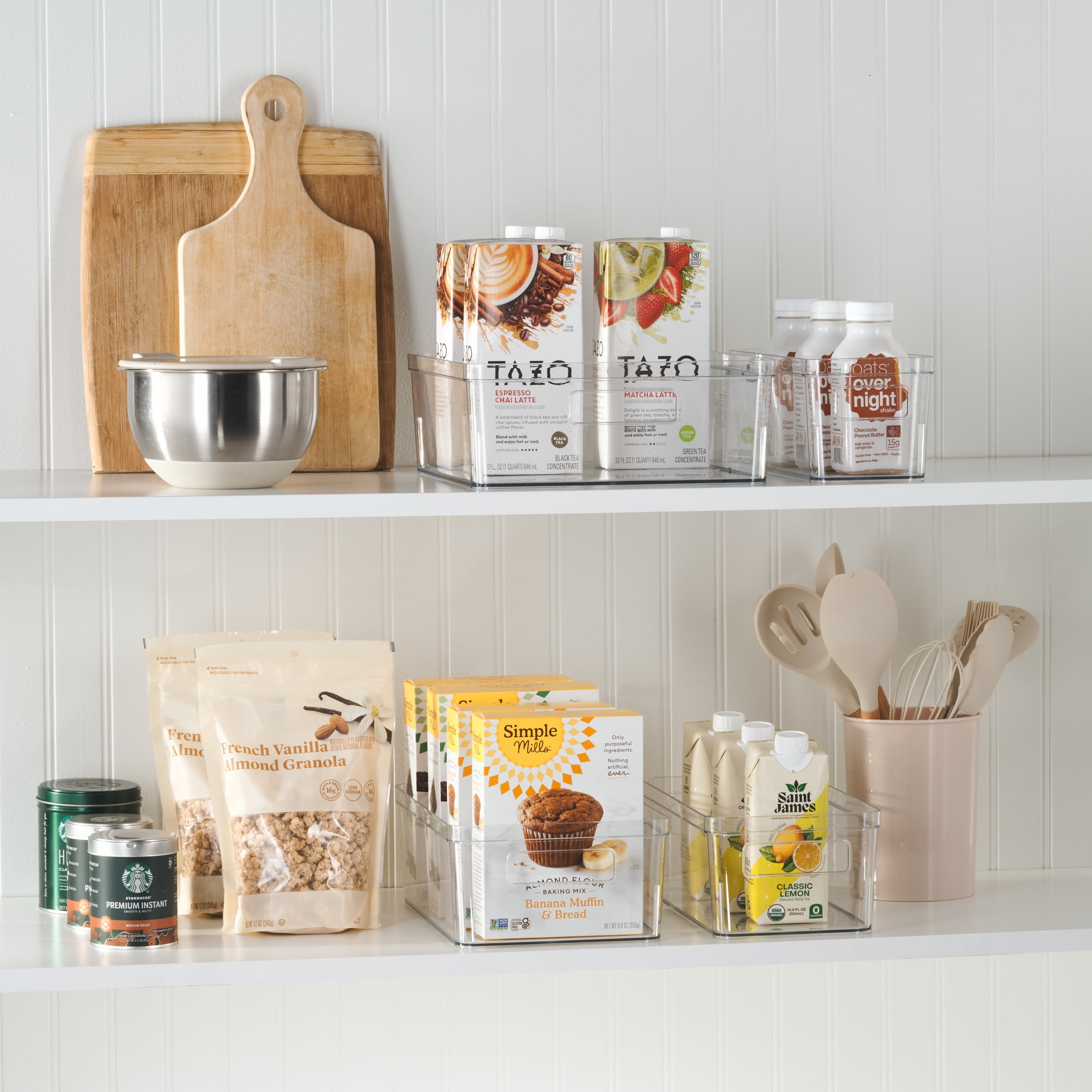 Mainstays Extra Large Clear Plastic Pantry Organizer Storage Bin, Kitchen Cabinet, Fridge and Shelf Storage Container for Pantry and Kitchen Organization, 12" x 10.5" x 4"