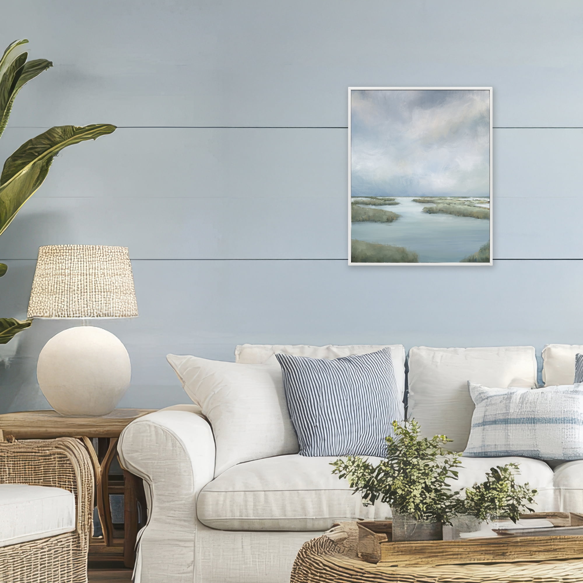 Hazy Marsh Land View White Framed Giclee Art, design by Leah Noel Art
