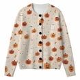 thumbnail image 3 of 2026 New Halloween Sweaters for Women Casual Knitted Cardigan Pullover Cute Pumpkin Graphic Fall Button Down Tops(Beige2,XXXXL), 3 of 4