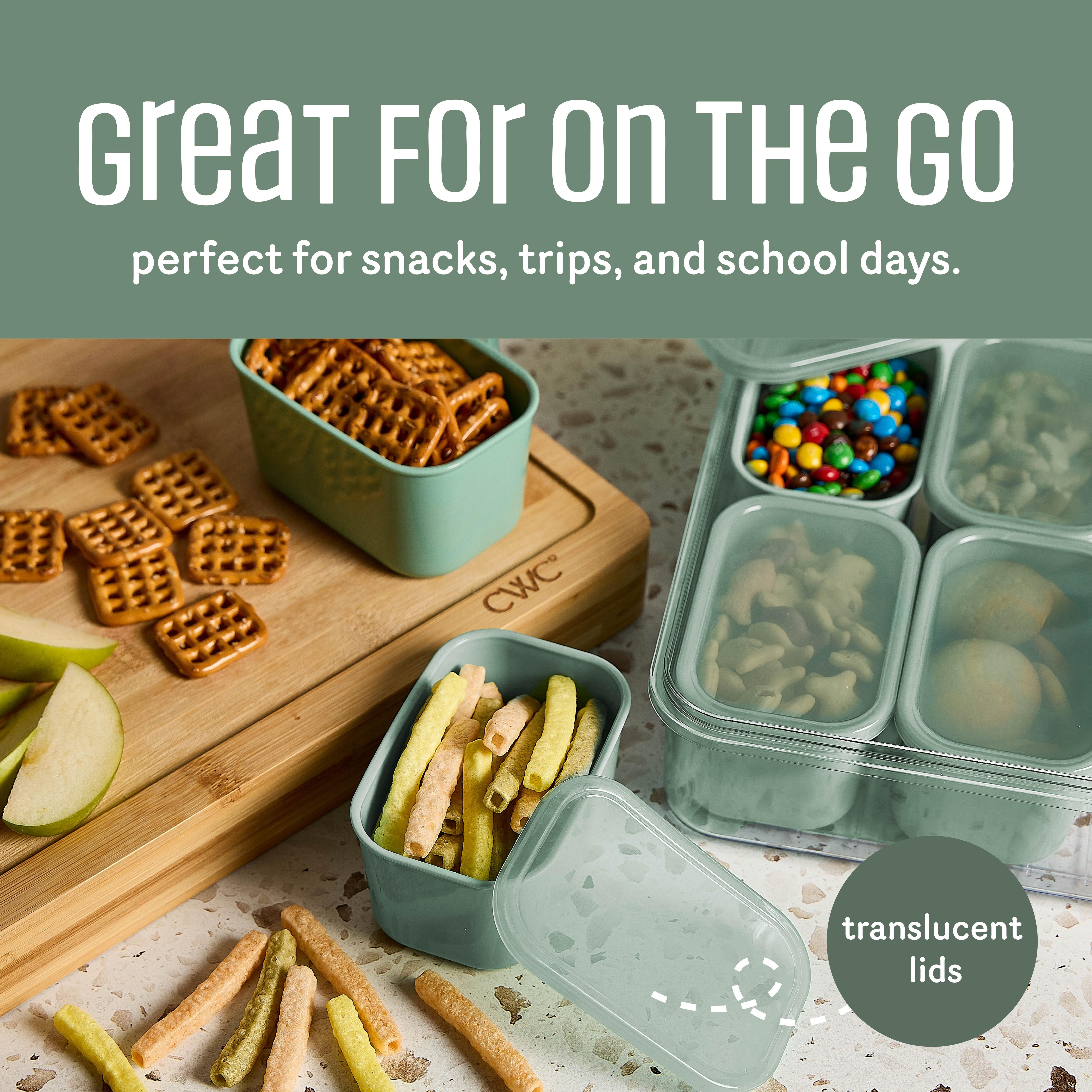 Cook With Color 2-Pack 8-Compartment Snackle Box, Charcuterie and Snack Container, Divided Serving Tray with Lids and Handle, Dishwasher Safe, Sage