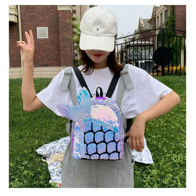 BAMAIA Sac à Dos pour Tout-Petits Mignon Sirène Réversible à Paillettes Mini Sac d'École en Cuir PU Imperméable pour Filles