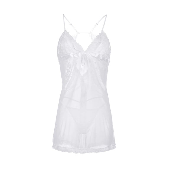 Sngxgn Plush Lingerie Snap Crotch Bodysuit for Sex Play Cute Bowknit Corset Mesh See Through(White,XXL)