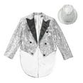 thumbnail image 3 of Alvivi Kids Boys Shiny Sequins Tailcoat Blazer with Fedora Hat Wedding Party Tuxedo Suit Dress Coat Silver 12, 3 of 7