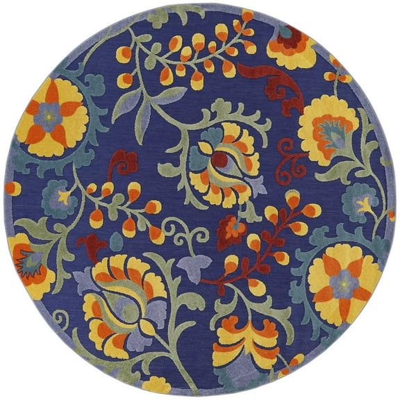 Nourison Aloha Indoor/Outdoor Navy Multicolor 5'3" x Round Area Rug (5 Round)
