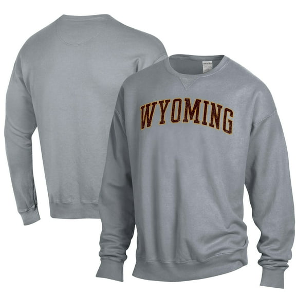 Men's ComfortWash Gray Wyoming Cowboys Garment Dyed Fleece Crewneck Pullover Sweatshirt