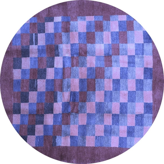 Ahgly Company Machine Washable Indoor Round Checkered Blue Modern Area Rugs, 6' Round