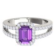 thumbnail image 2 of Mauli Jewels Rings for Women 2.70 Carat Diamond and Emerald Shaped Amethyst Ring 4-prong 10K White Gold, 2 of 7