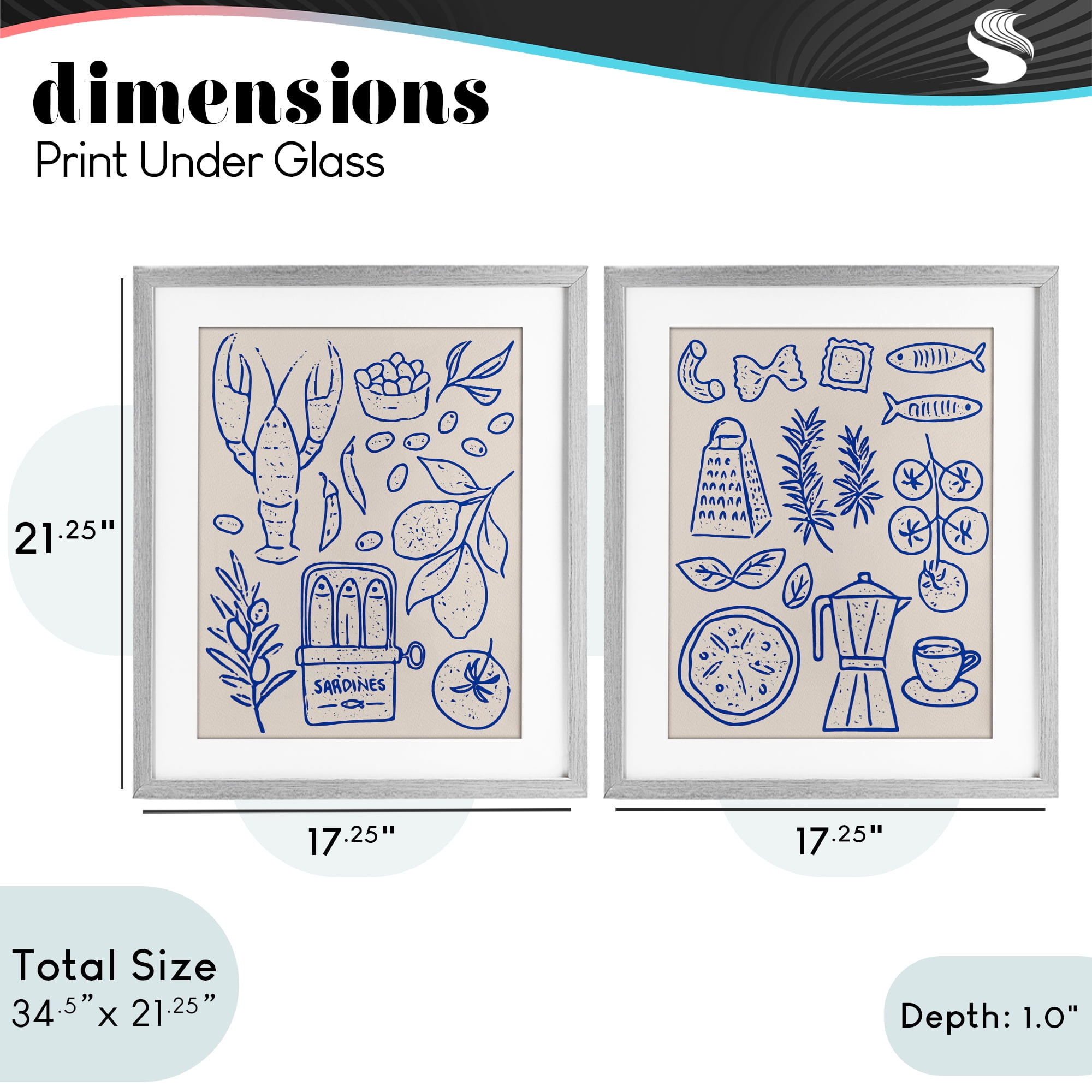 Stupell Industries Mediterranean Kitchen Simplicity 2 Piece Gray Framed Print Under Glass Set, design by Camila Juncos