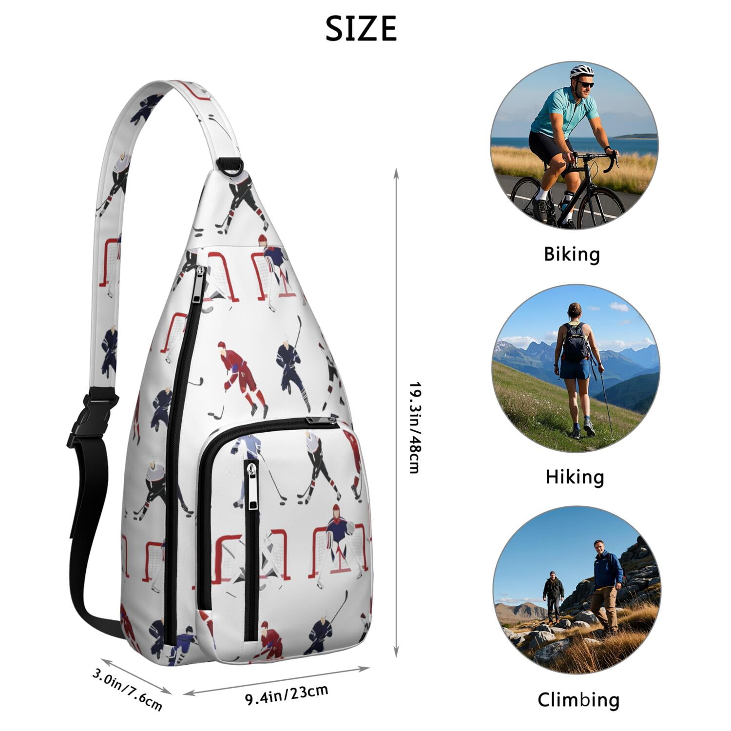 Sports Sling Backpack - Baseball, Football, Soccer, Basketball Print – Lightweight Crossbody Bag for Hiking, Gym, Travel – Athletic Gift for Sports Lovers
