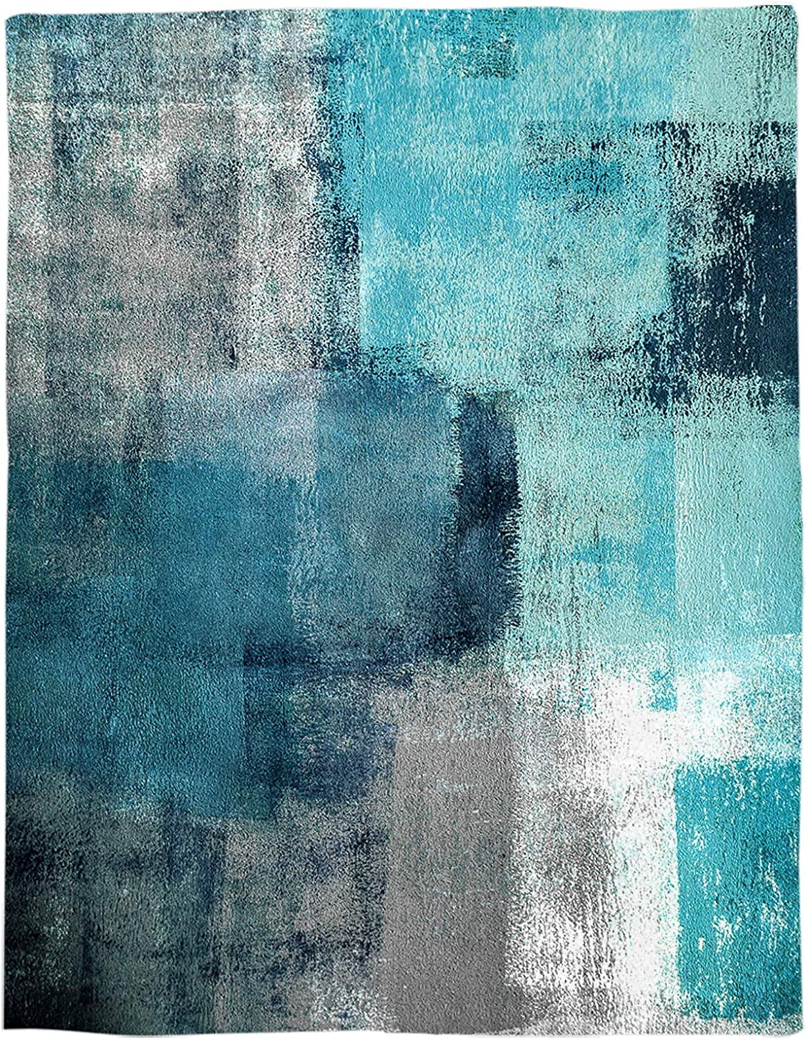 Turquoise Blanket Gray Aqua Abstract Paint Art Graffiti Lattice Super Soft Breathable Flannel Throw Blankets Cyan Teal Warm Cozy Decorative for Sofa Chair Bedroom All Seasons Use 60x80 inch