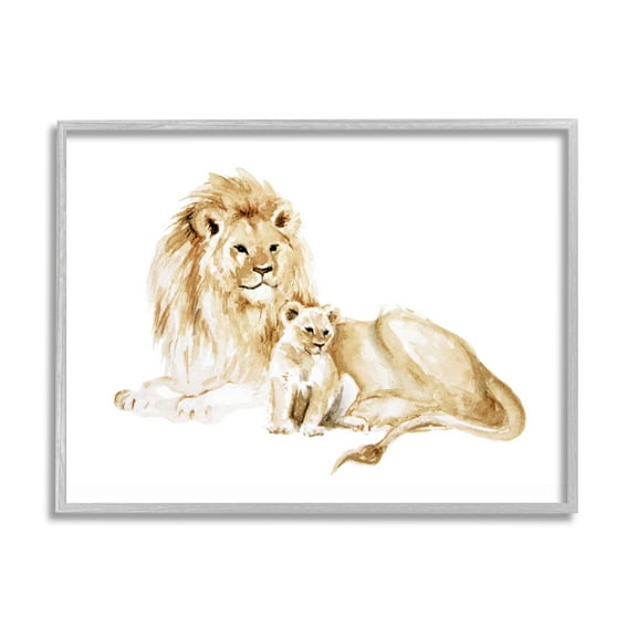 Stupell Industries Lion and Cub Watercolor Painting Nursery Safari Animal, 14 x 11,Design by Fox Hollow Studios