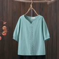 thumbnail image 4 of Birdeem Blouses pour Femmes Printemps Été Couleur Unie Broderie T-Shirt Décontracté Manches Courtes Col Rond Hauts Blouse en Coton Lin, 4 of 12