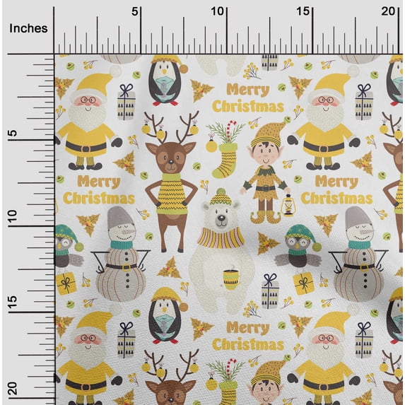 oneOone Viscose Jersey Yellow Fabric Snowman|Gift Box & Santa Christmas Diy Clothing Quilting Fabric Print Fabric By Yard 60 Inch Wide