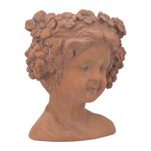 8x4x9" Visage Head Bust Cement Planter, Brown - Home Wall Planter
