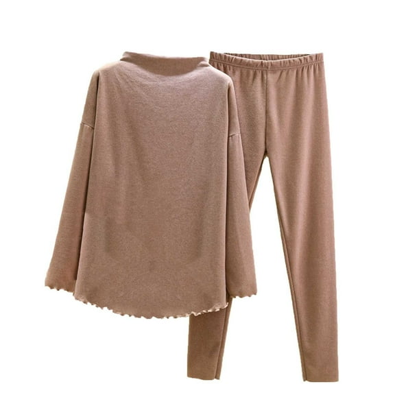 AINIYS Women Two Piece Outfits Oversized Turtleneck Knit Pullover Sweater Top and Pants Loungewear Set Fall Outfits Khaki L