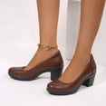thumbnail image 4 of Pennysue Women's Chunky Heel Pumps Slip On Brown PU Closed Toe Shoes 7M, 4 of 6