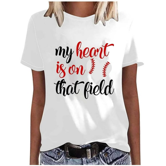 Aboser Womens Graphic T Shirts Baseball Heart Tee Tops Short Sleeve Crewneck T-shirt 2024 Fashion Letter Print Tee Shirt Funny Base Ball Tee for Women