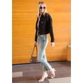 thumbnail image 3 of Women's Classic Long Sleeve Button Down Crop Denim Jean Jacket, Black, Large, 3 of 5