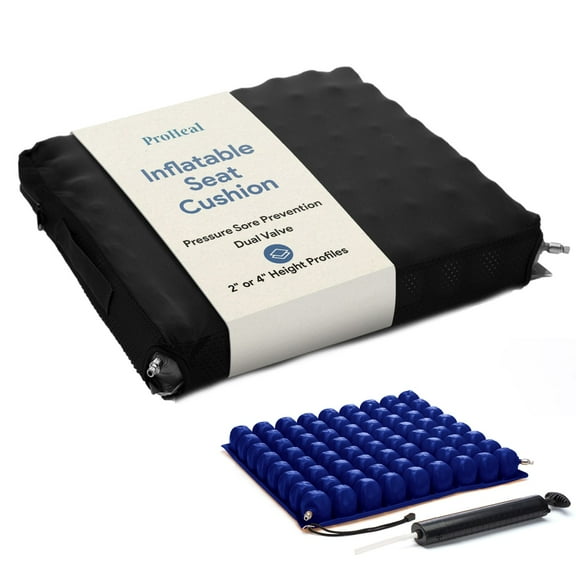 Proheal 2" Inflatable Wheelchair Seat Air Cushion 18 x 16 - Includes Pump, Nylon Cover, and Repair Kit