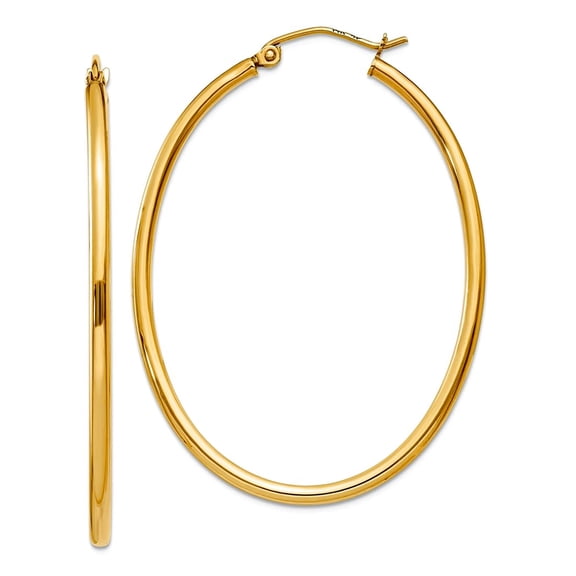 10k Solid Yellow Gold Oval Polished Hoop Earrings 28x34.5mm Wide 2mm Thick Hoop Earring for Women