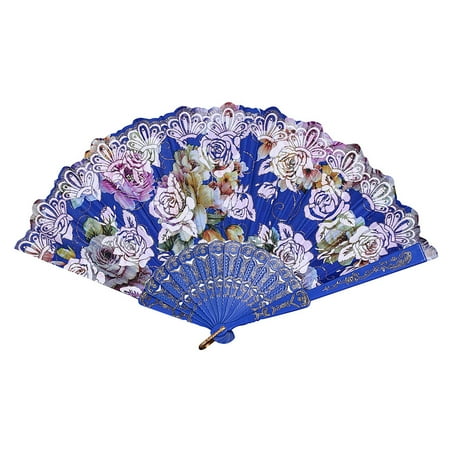

Dtydtpe fan Chinese Style Dance Wedding Party Lace Silk Folding Hand Held Flower Fan
