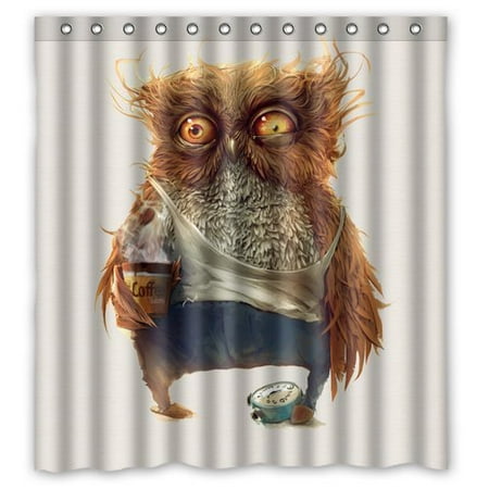 Owl Bath Accessories GreenDecor Cartoon Owl Waterproof Shower Curtain Set with Hooks Bathroom Accessories Size 66x72 inches ()