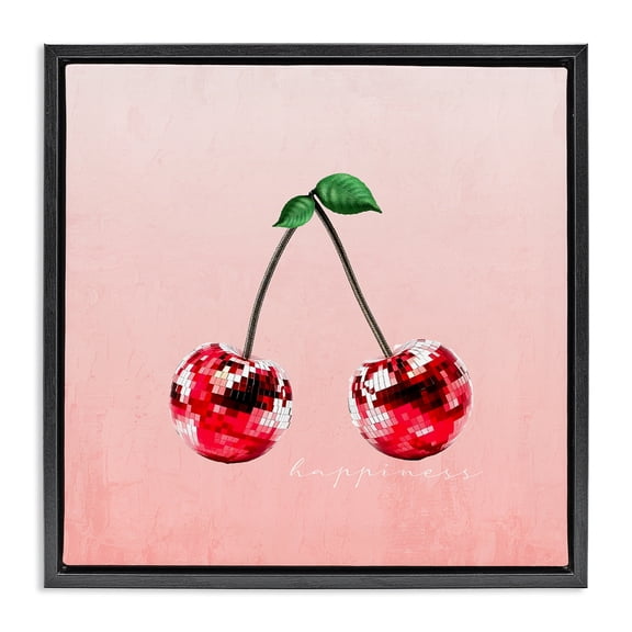 Stupell Industries Contemporary Happiness Disco Cherries Black Floating Frame Canvas Art, 18 x 18, by Kim Allen