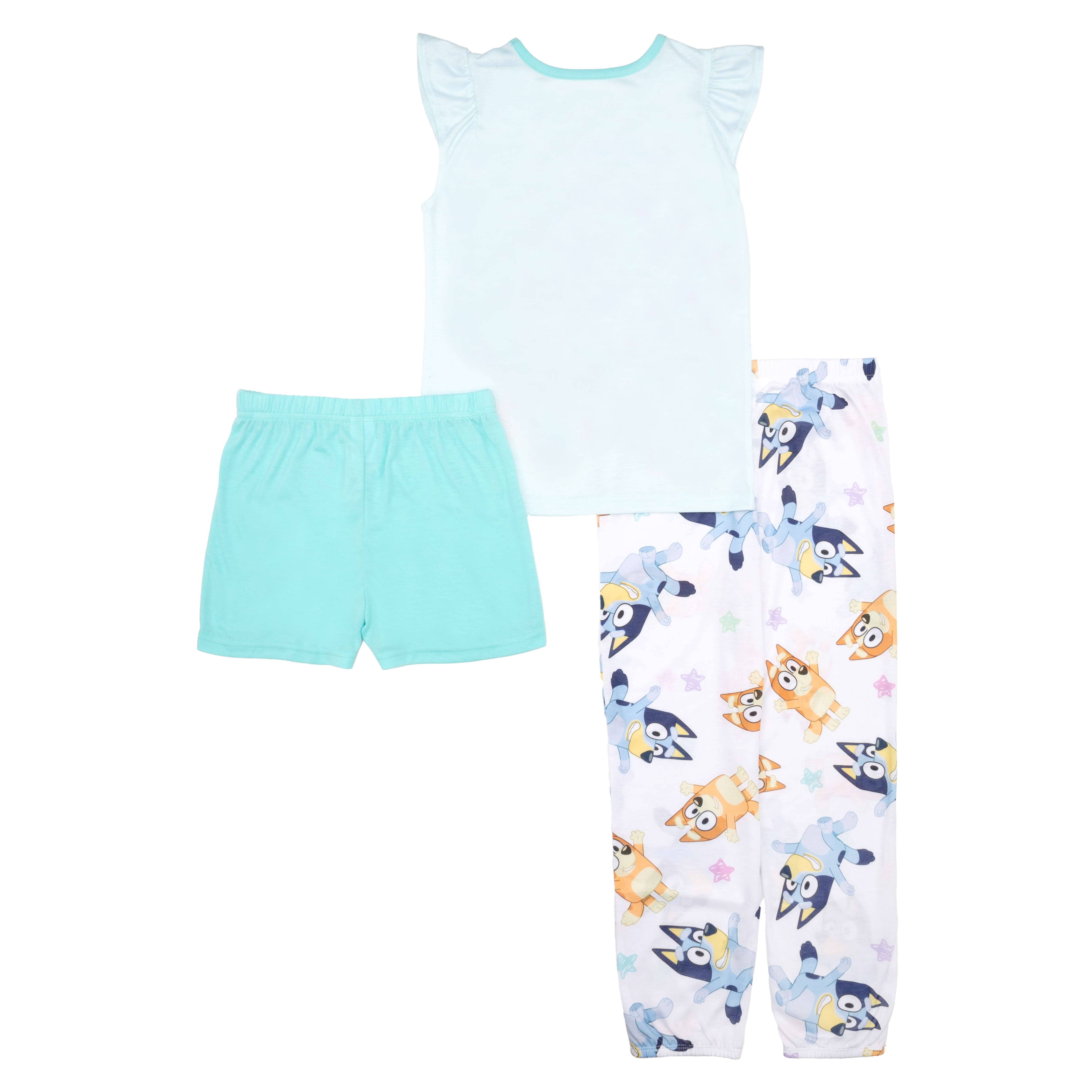 Bluey Girls Short Sleeve, Short, & Pant Pajama Set, Sizes 4-10